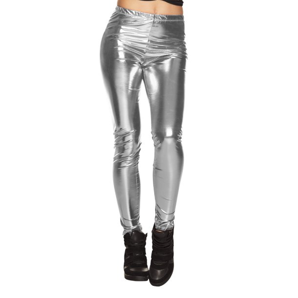 Metallic silver leggings