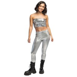 Metallic silver leggings