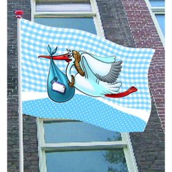 Vindues banner - Flag med stork i bl