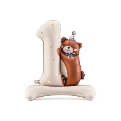 1 r Tal Balloon - Brun nallebjrn med bl hatt