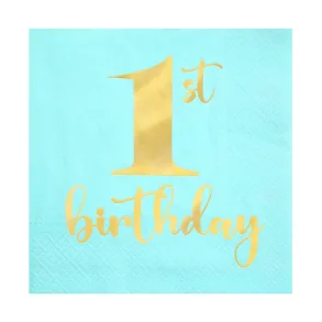 1 �rs servett i ljus turkos med guldtryck