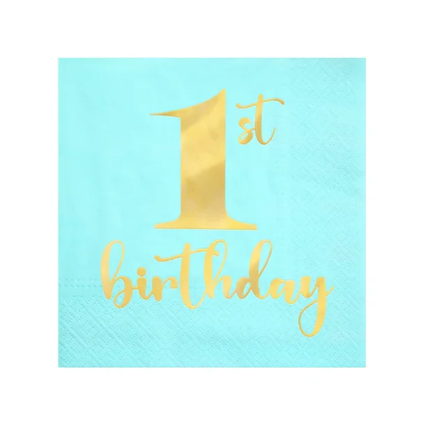 1 �rs serviet i lys turkis med guldprint