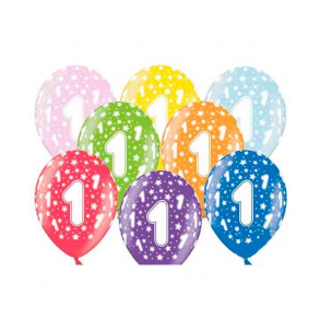 Ballong Metallic  30 cm med nummer 1, 6 st