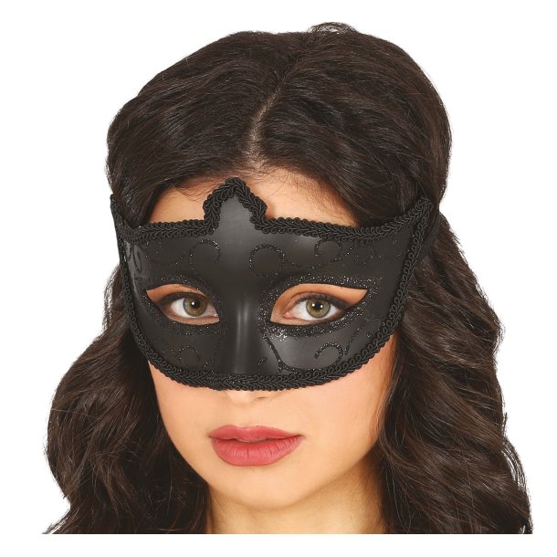 Mattsvart �gonmask med glitter