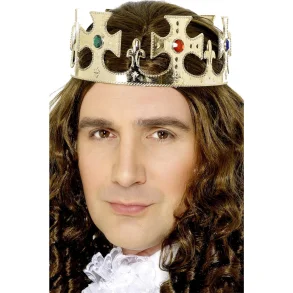 Kongekrone i guldfarve med plaststen