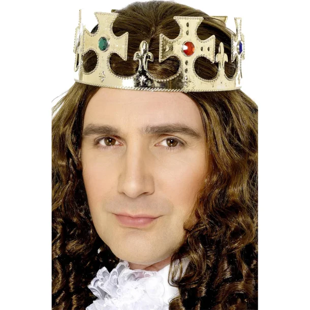 Kongekrone i guldfarve med plaststen