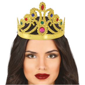 Dronningekrone med store plaststen - Guld