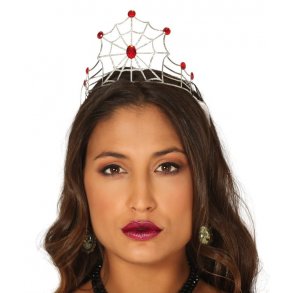 Diadem i silvervv med rda stenar