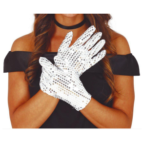 Korta handskar - Silverpaljetter