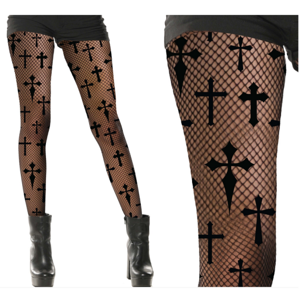 Netstrmper med kors - sort 