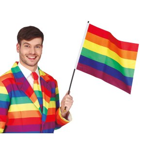 Regnbgefrgad flagga p plast pinne