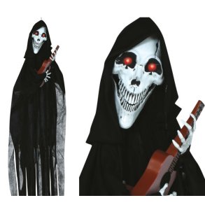 Halloween Gitarrskeletthnge med ljus, ljud och rrelser - 120 cm