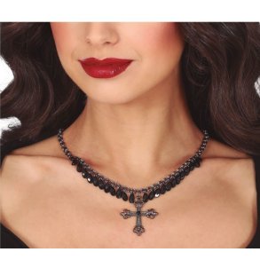 Kors halskde med sorte sten