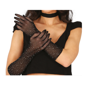 Meshhandskar svarta med stenar