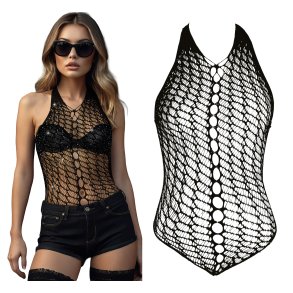 Sort net bodystocking med similisten