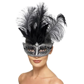 Maske slv/sort med fjer