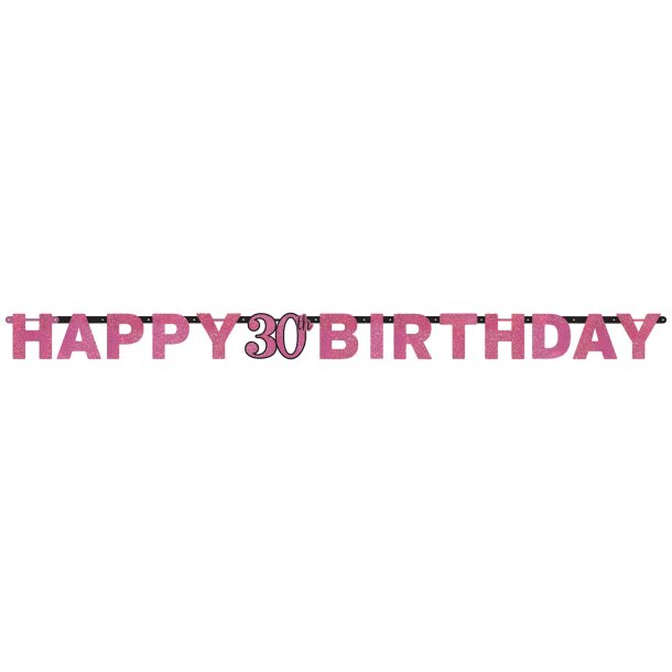 30 r Happy Birthday tekstbanner i Sparkling pink