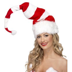 Nissehue lang stribet i rd-hvid