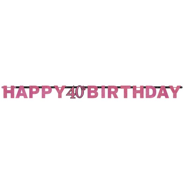 40 r Happy Birthday tekstbanner i Sparkling pink