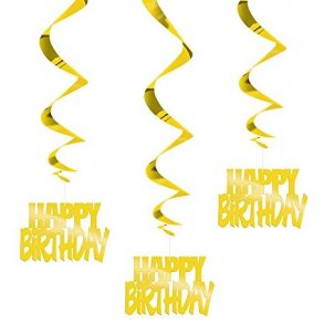 Happy Birthday Swirls 3 stk GULD