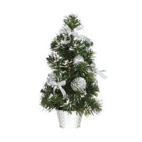 Konstgjord julgran 30 cm med sn och silverdekoration