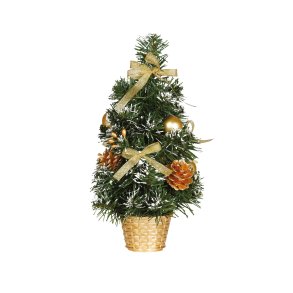 Konstgjord julgran 40 cm med sn och guldpynt