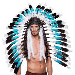 Headdress Snow Wolf med bl� och svarta fj�drar