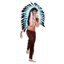 Headdress Snow Wolf med bl� och svarta fj�drar