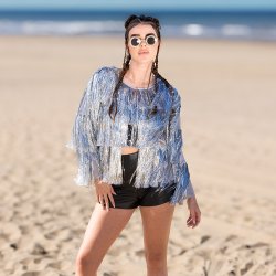 Silverglittrande Festival Flare-jacka