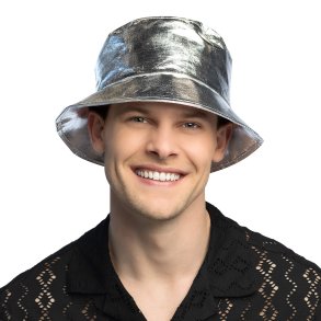 Skinande bucket hat i silver 