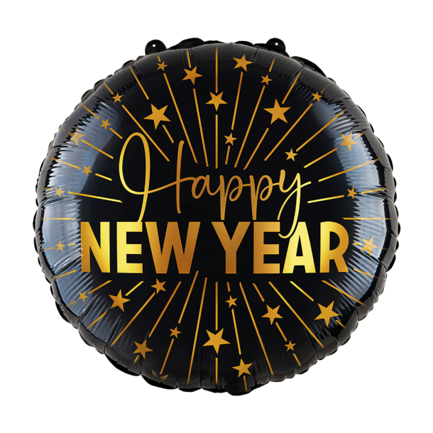Folieballong "Happy new year" svart/guld