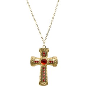 Kors i guld med rde sten