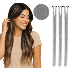 Silver Glitter H�rextensions � 3 st