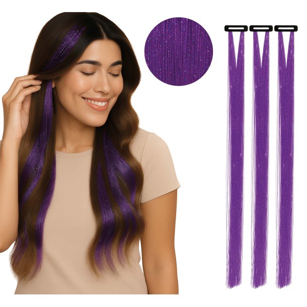 Lila Glitter H�rextensions � 3 st 