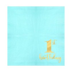 1 �rs serviet i lys turkis med guldprint