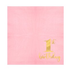 1 �rs serviet i lys pink med guldprint