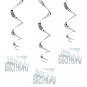 Happy Birthday Swirls 3stk i SLV