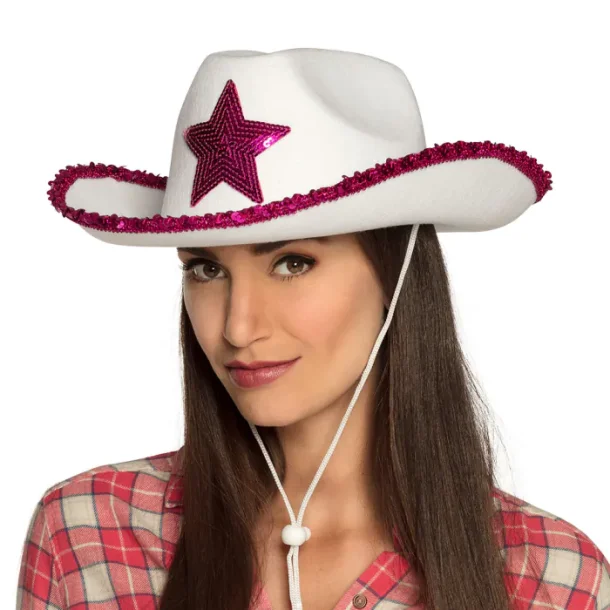 Cowboy hat hvid med paliet stjerne