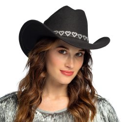 Cowboyhatt glittrande hj�rta - Svart