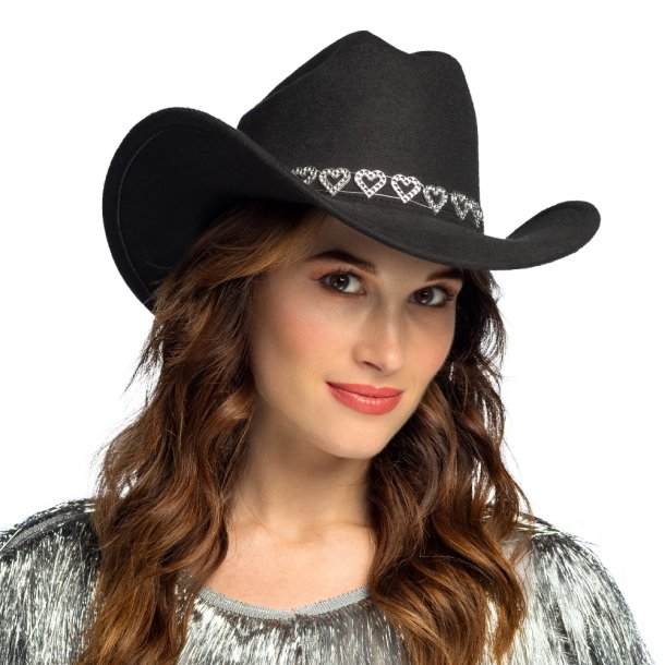 Cowboyhatt glittrande hj�rta - Svart