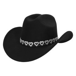 Cowboyhatt glittrande hj�rta - Svart