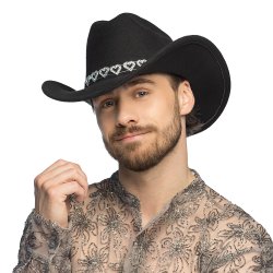 Cowboyhatt glittrande hj�rta - Svart