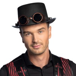 Svart steampunk-hatt m goggles