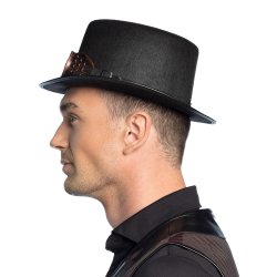 Svart steampunk-hatt m goggles