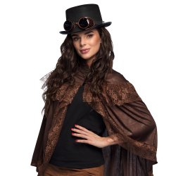 Svart steampunk-hatt m goggles