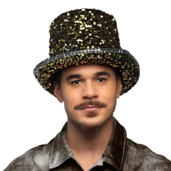 Tophat m. guldpalietter Lux