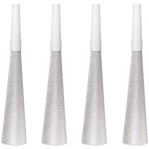 Partyhorn i Glitter-s�lv 4 stk