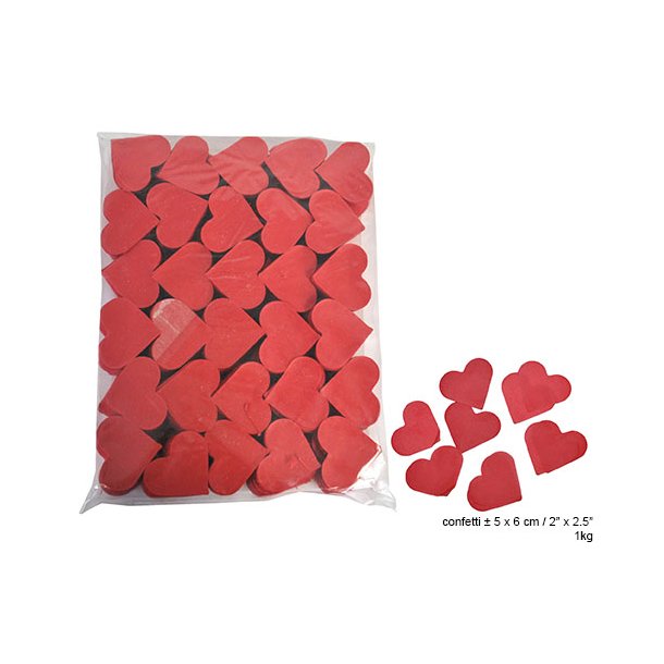 Hjerte konfetti af rdt papir , hjerterne mler 6 x 5 cm, ca 20 g.