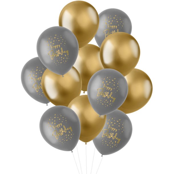 Happy birthday balloner gr/guld