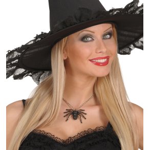 Halskde med sort edderkop med sorte sten